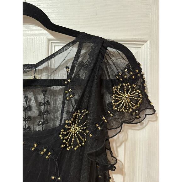 Sheryl Crow Sheer Overlay Beaded Black / Gold FAIRY DRESS & Under Dress M NWT - Picture 6 of 6